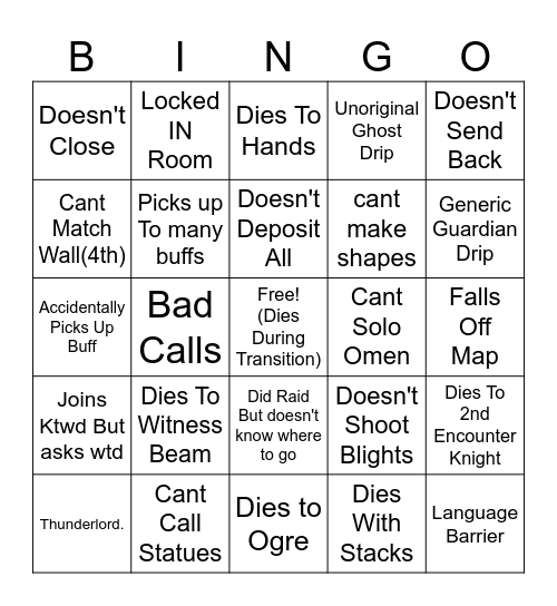 LFG Salvations Edge Bingo Card