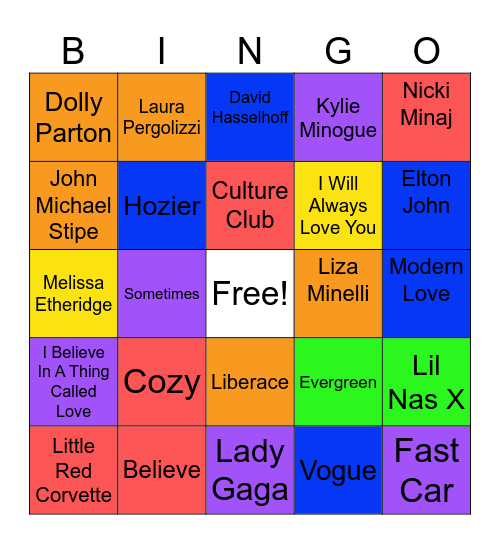 Music Bingo 6 Bingo Card