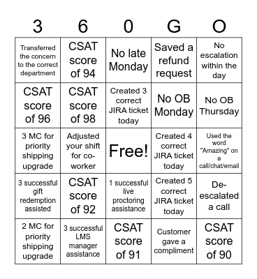 Work Hard Play Harder Bingo Card