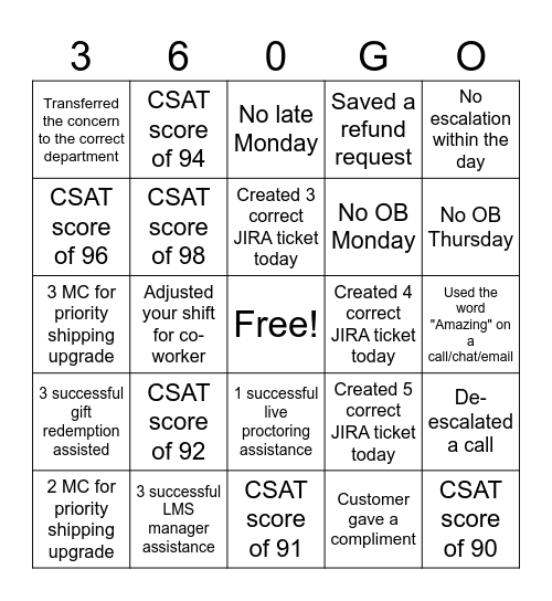 Work Hard Play Harder Bingo Card