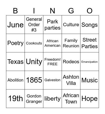 Juneteenth Bingo Card