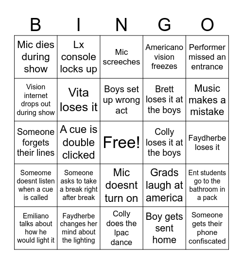 after dark Bingo Card