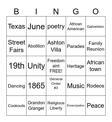 Juneteenth Bingo Card