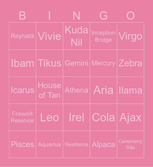 Bingo Swap Aruni Bingo Card