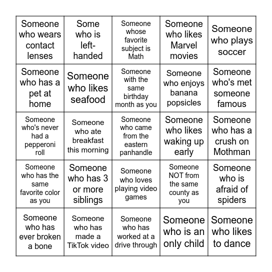 Human Bingo Card