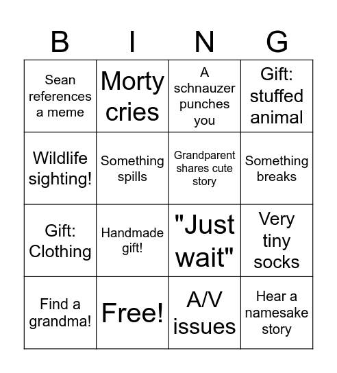 Baby Shower Bingo Card