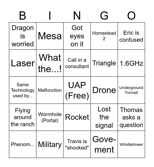 Skinwalker Ranch June 18 Bingo Card