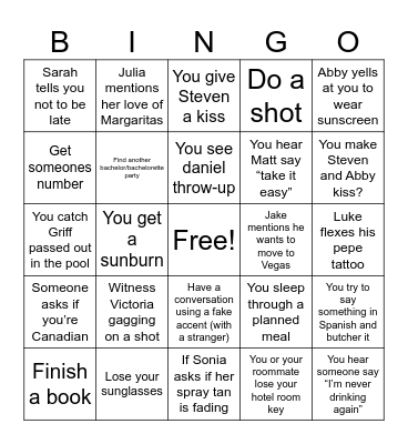 Abby & Steven's Bachelor/ette Bingo! Bingo Card