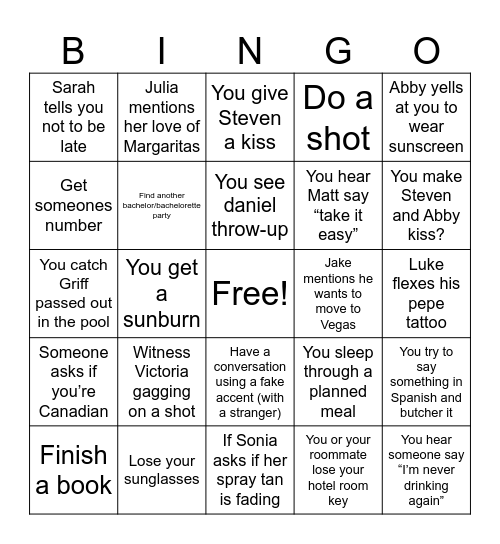 Abby & Steven's Bachelor/ette Bingo! Bingo Card