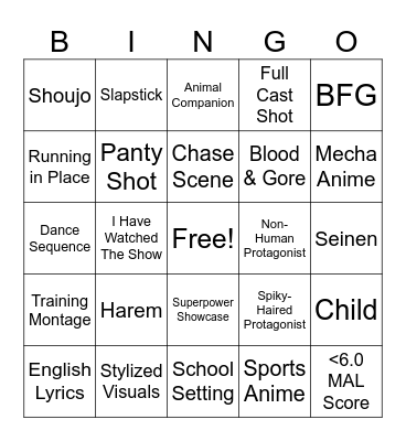 Anime Opening Roulette Bingo Card