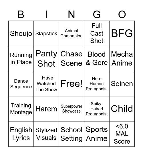 Anime Opening Roulette Bingo Card