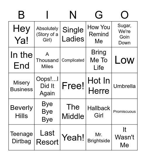 2000's Bingo Card