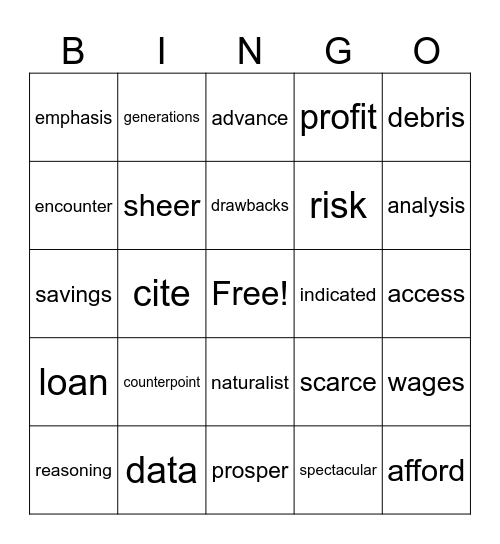 Vocab Bingo Card