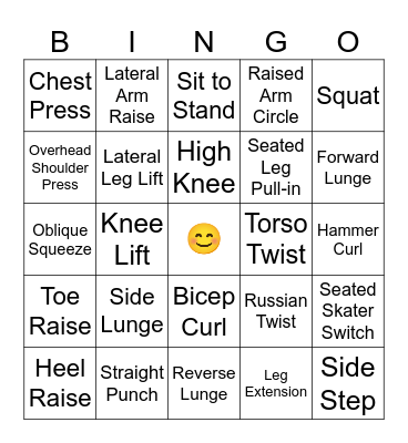 Fitness Bingo Card