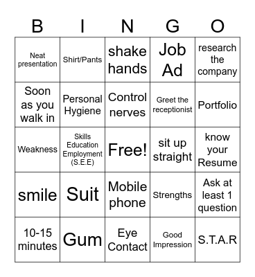 Interview Preparation Bingo Card