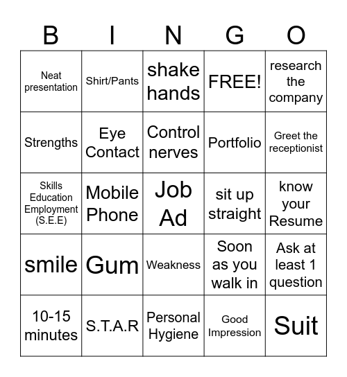 Interview Preparation Bingo Card