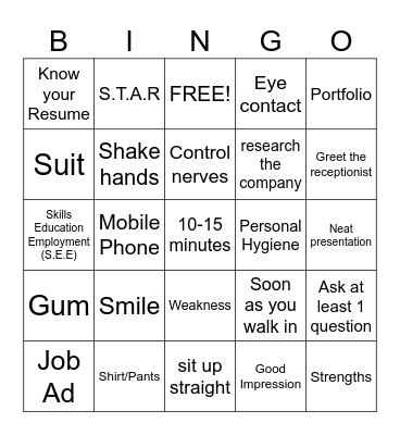 Interview Preparation Bingo Card