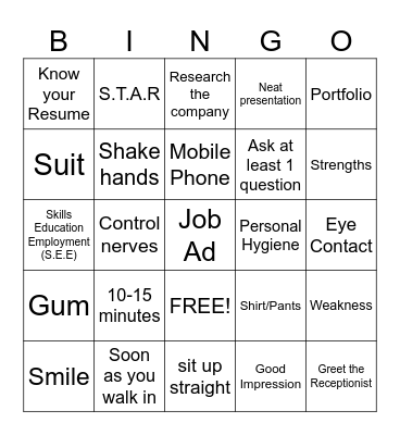 Interview Preparation Bingo Card