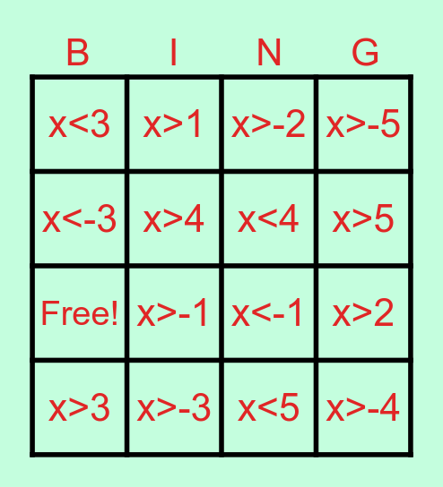 บิงโก  อสมการดีกรี1 Bingo Card