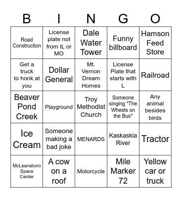 Beulah Camp Trip Bingo Card
