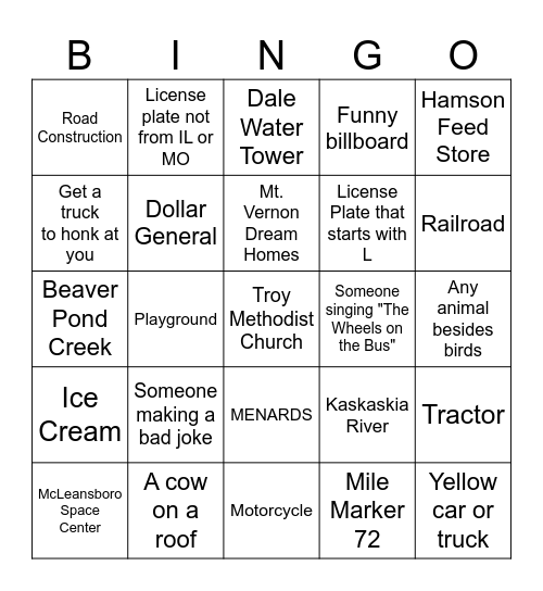 Beulah Camp Trip Bingo Card