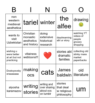 How many interests/traits do you share with lemya Bingo Card