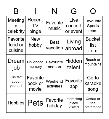 Small talk Bingo Card