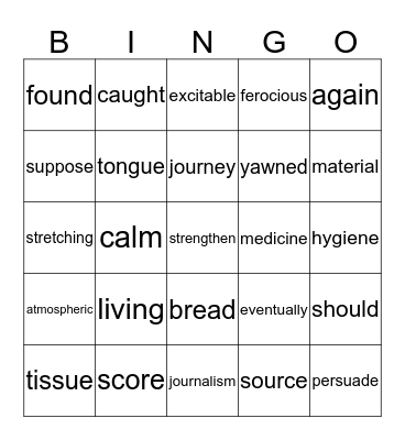 reading test word card 1 Bingo Card