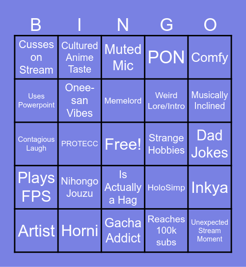 HoloJustice Bingo Card