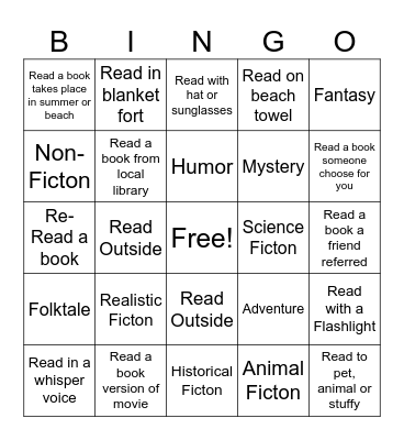 Valentina Summer Reading Bingo Card