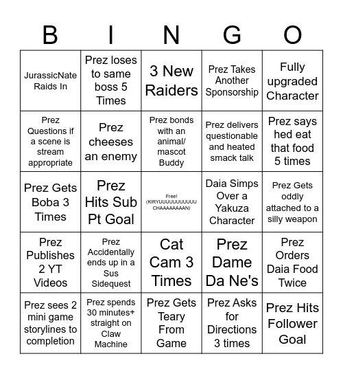 Yakuza 3 Bingo Card Bingo Card