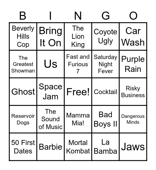 Piccadilly's and Summit Events Movie Night Music Bingo Card