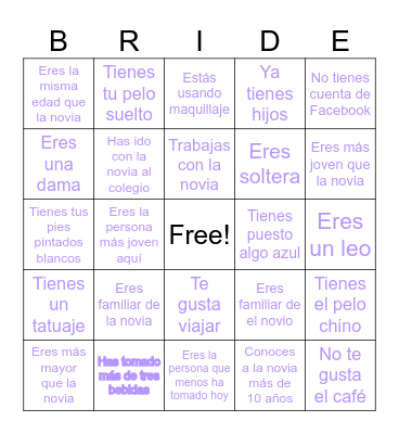 ¡BACHELORETTE BINGO! Bingo Card