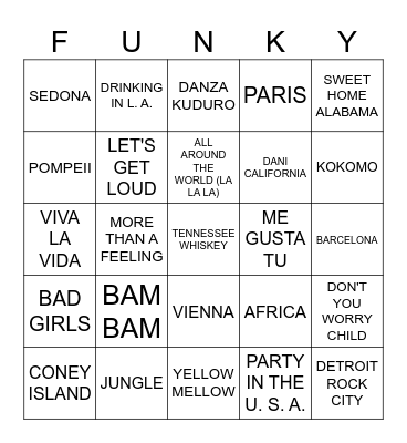 TRAVEL BY TUNES Bingo Card