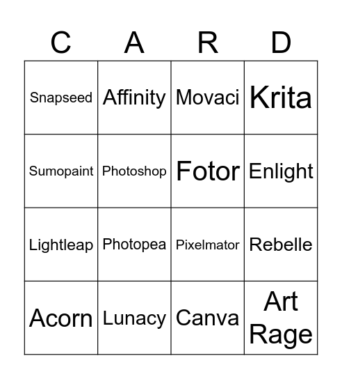 Aplikace pro 2D Grafiku Bingo Card