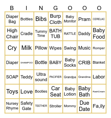 BABY ON BOARD Bingo Card