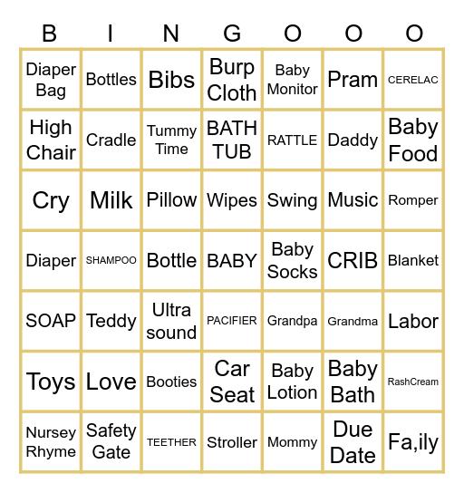 BABY ON BOARD Bingo Card