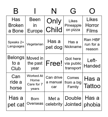 Icebreaker Bingo Card
