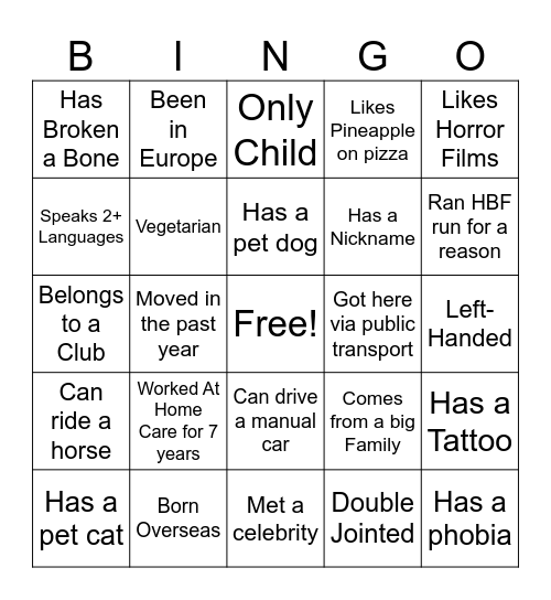 Icebreaker Bingo Card