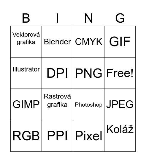 bingo na pojmy v křížovkách Bingo Card