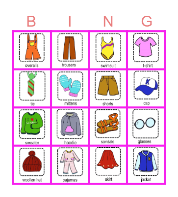 Clothes Bingo Card