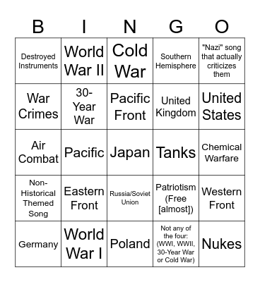 Sabaton Bingo Card
