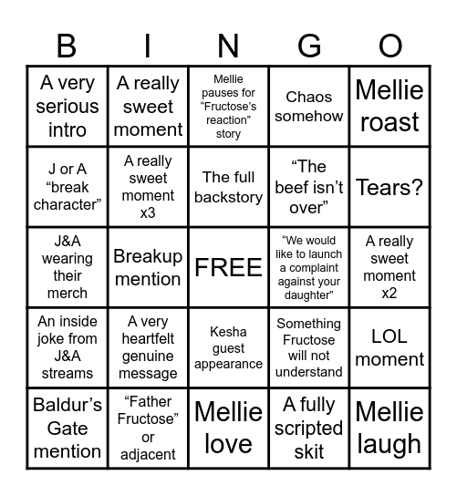 J&A Cameo Bingo Card