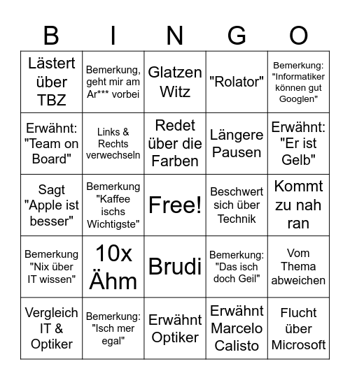 Test Lehrer Bingo Card