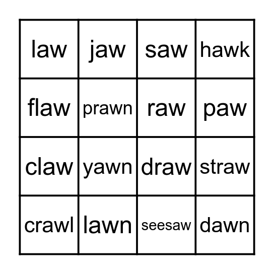 AW Bingo Card