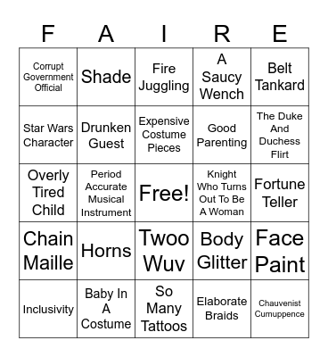 Renaissance Bingo Card