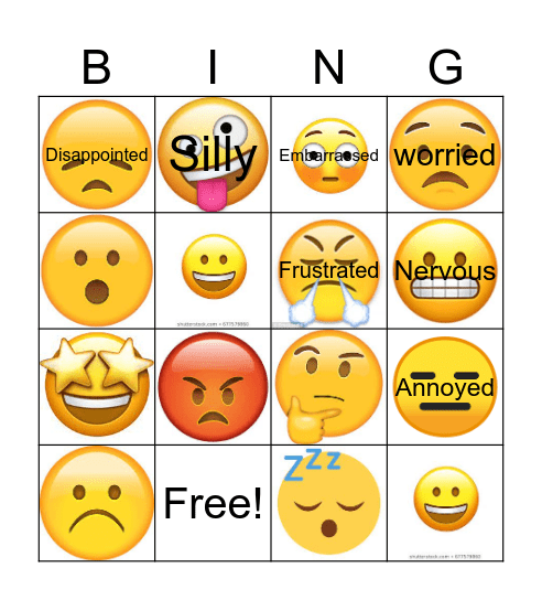 Feelings with emojis Bingo Card