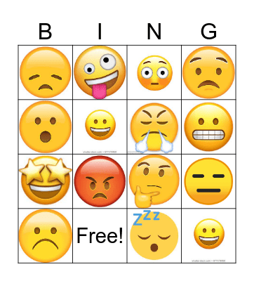 Feelings with emojis Bingo Card