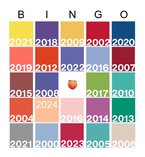 Pantone Colors Of Years Past Bingo Card
