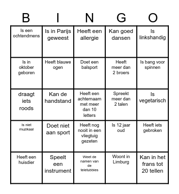 Kennismakingsbingo Card